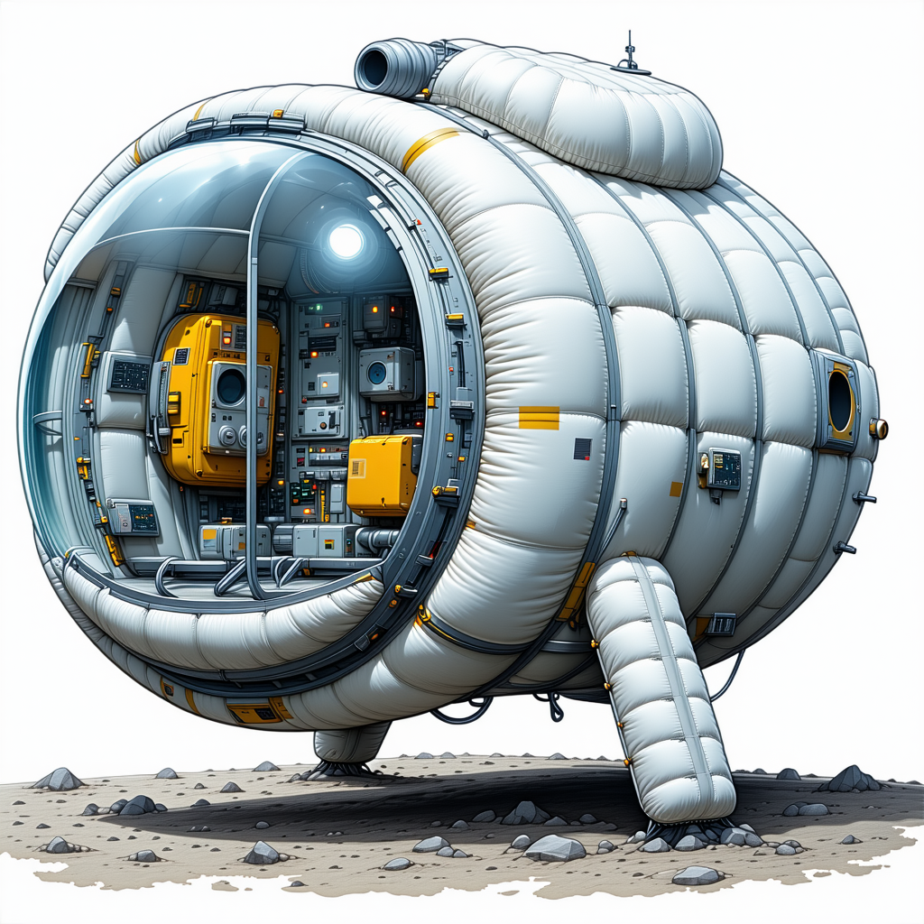 The Image Is A Cartoon Drawing Of A Large White Spacecraft With A Dome-shaped Top