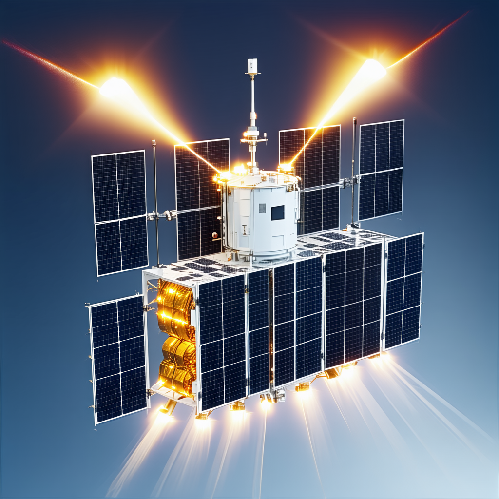 A Spacecraft Is Shown In A Close-up View, With Its Solar Panels And Other Components Clearly Visible