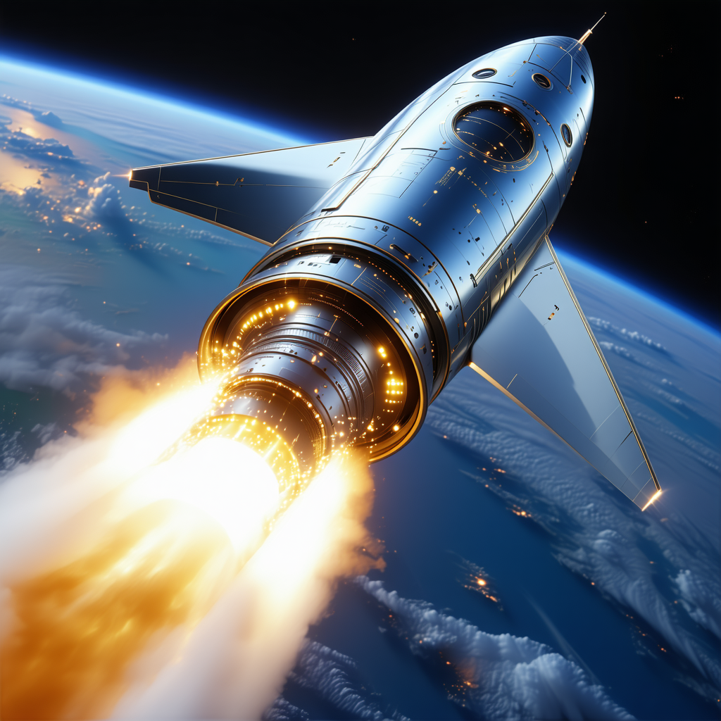 A Space Shuttle Is Shown In The Image, Flying Through The Sky