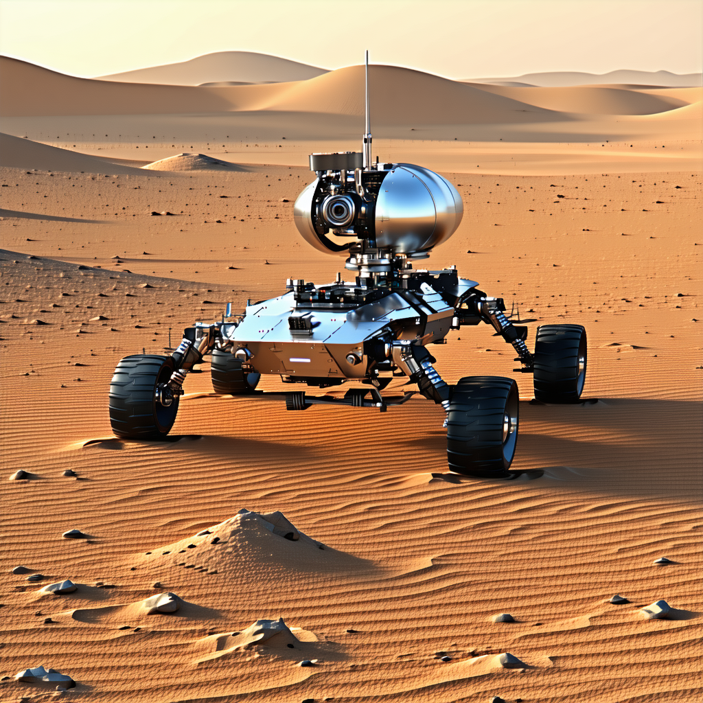 A Robotic Vehicle Is Sitting In The Middle Of A Desert