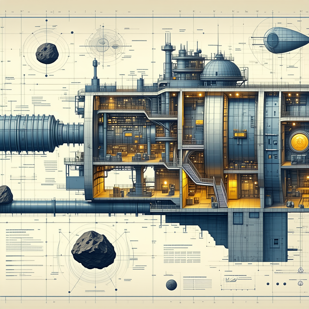 A Large, Futuristic Spacecraft Is Shown In A Detailed Drawing