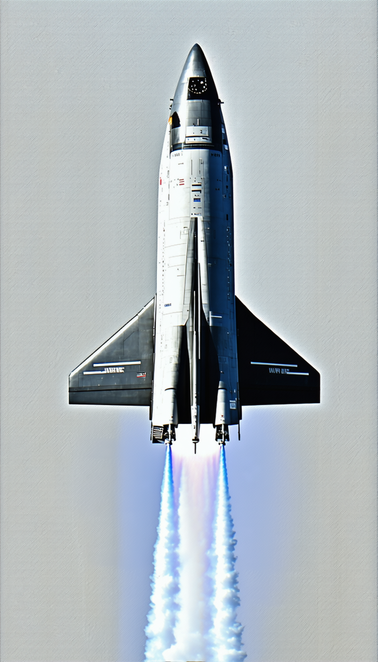 A Space Shuttle Is Flying Through The Sky, Leaving A Trail Of Smoke Behind It
