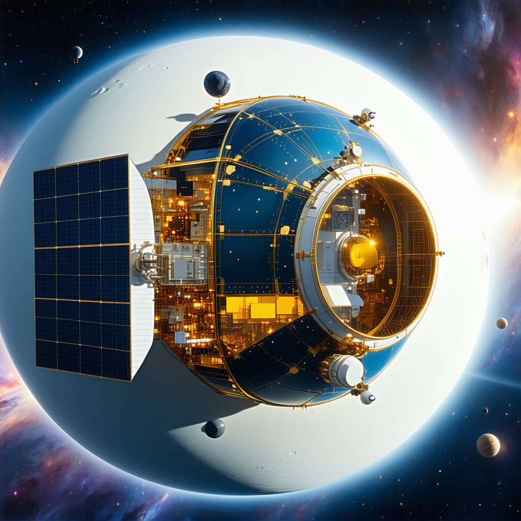 A Spacecraft With A Large Dome On Top, Floating In The Vastness Of Space