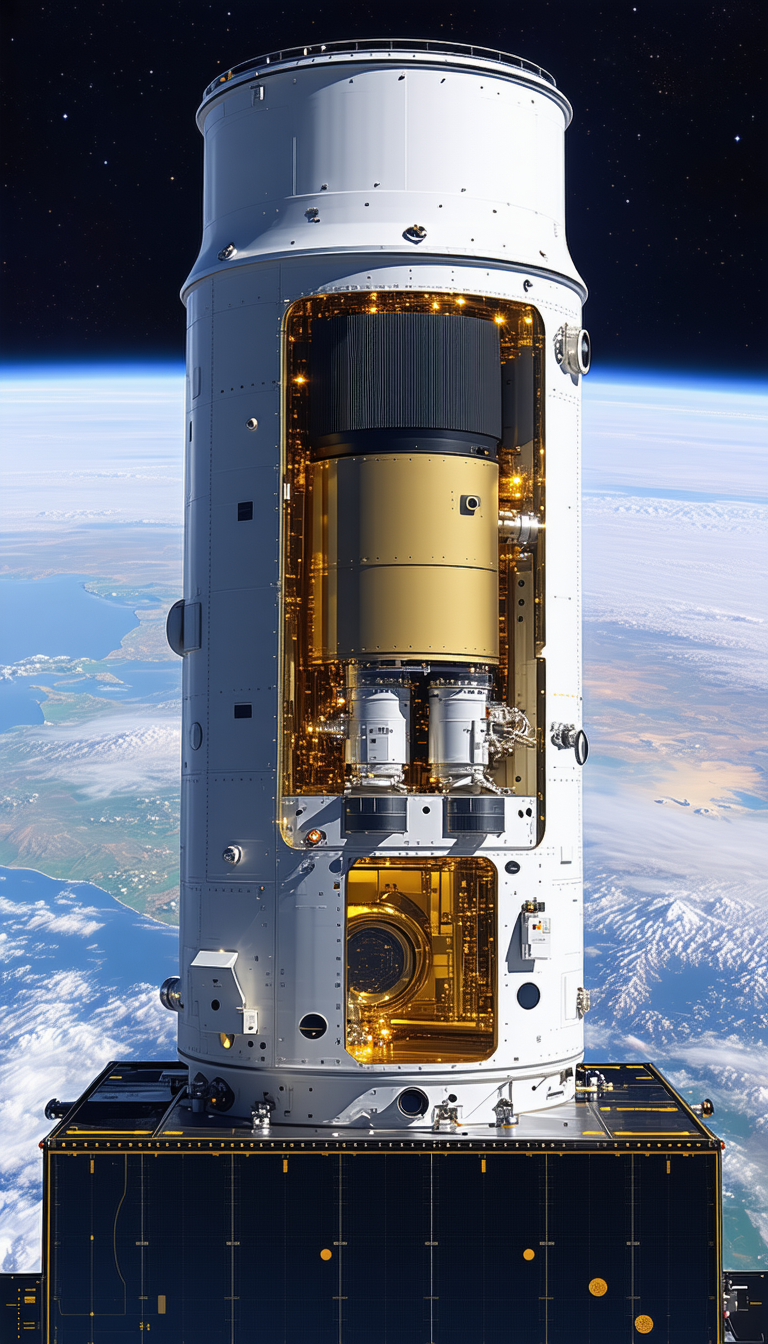 A Large White Spacecraft Is Shown In A Close-up View