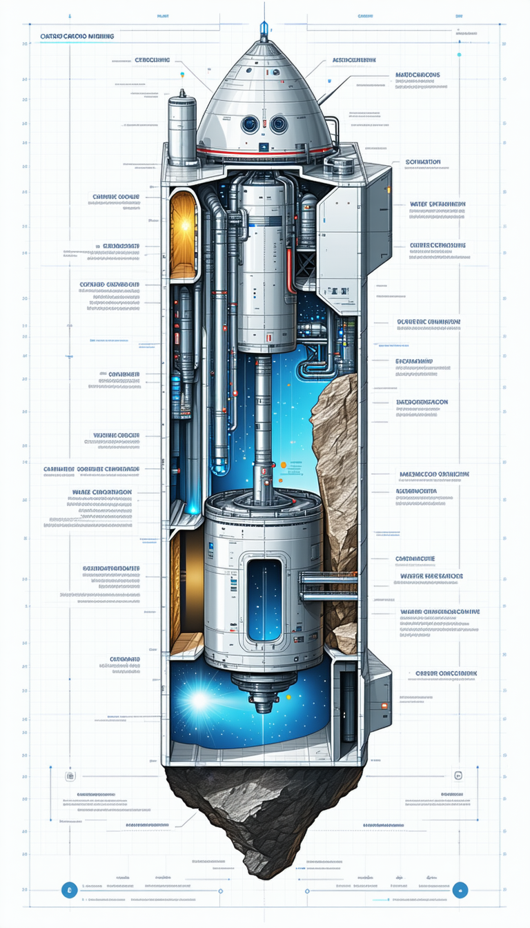 In This Image, There Is A Large Spacecraft With A Blue And White Color Scheme