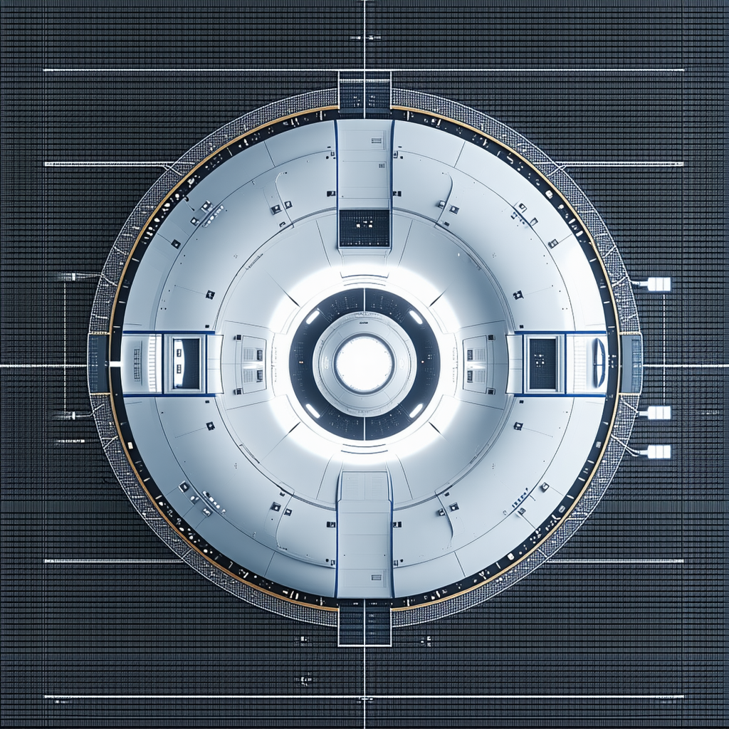 A Large, Round, White Structure With A Blue Ring Around It