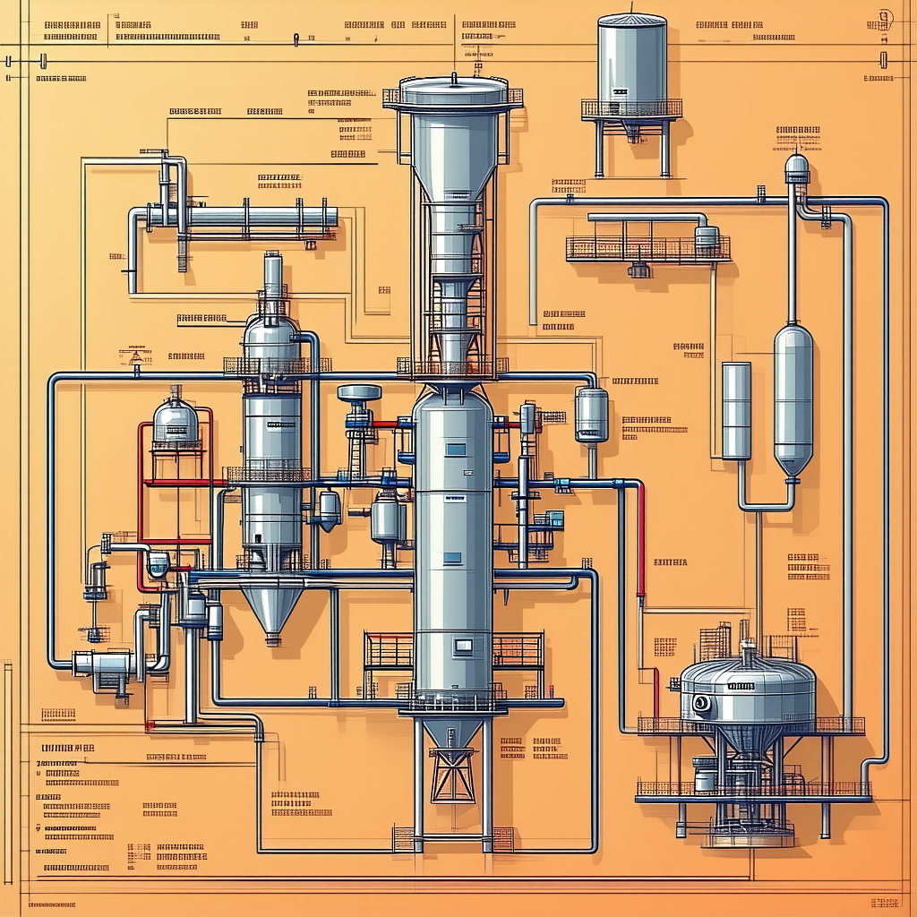 The Image Is A Detailed Drawing Of A Large Industrial Plant, Likely A Refinery Or A Chemical Plant