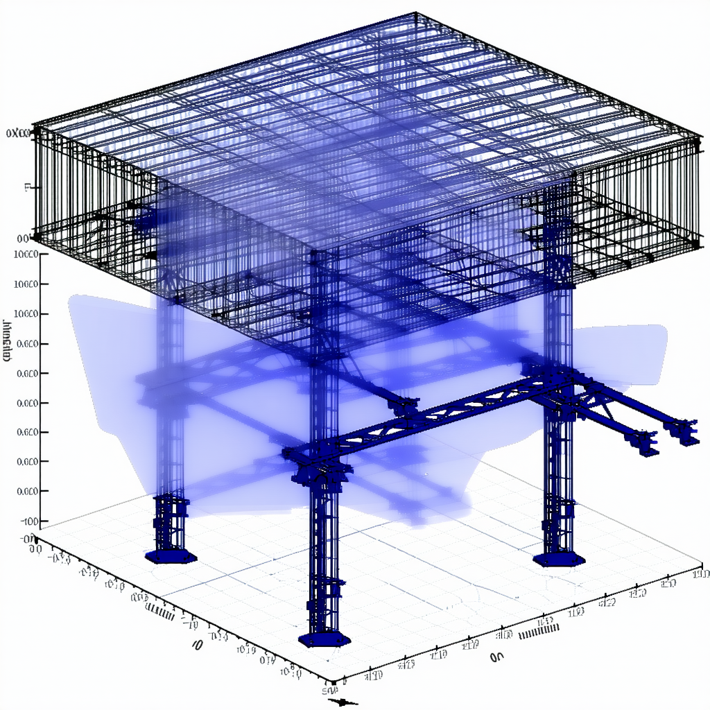 The Image Is A 3d Model Of A Large Structure, Possibly A Building Or A Bridge