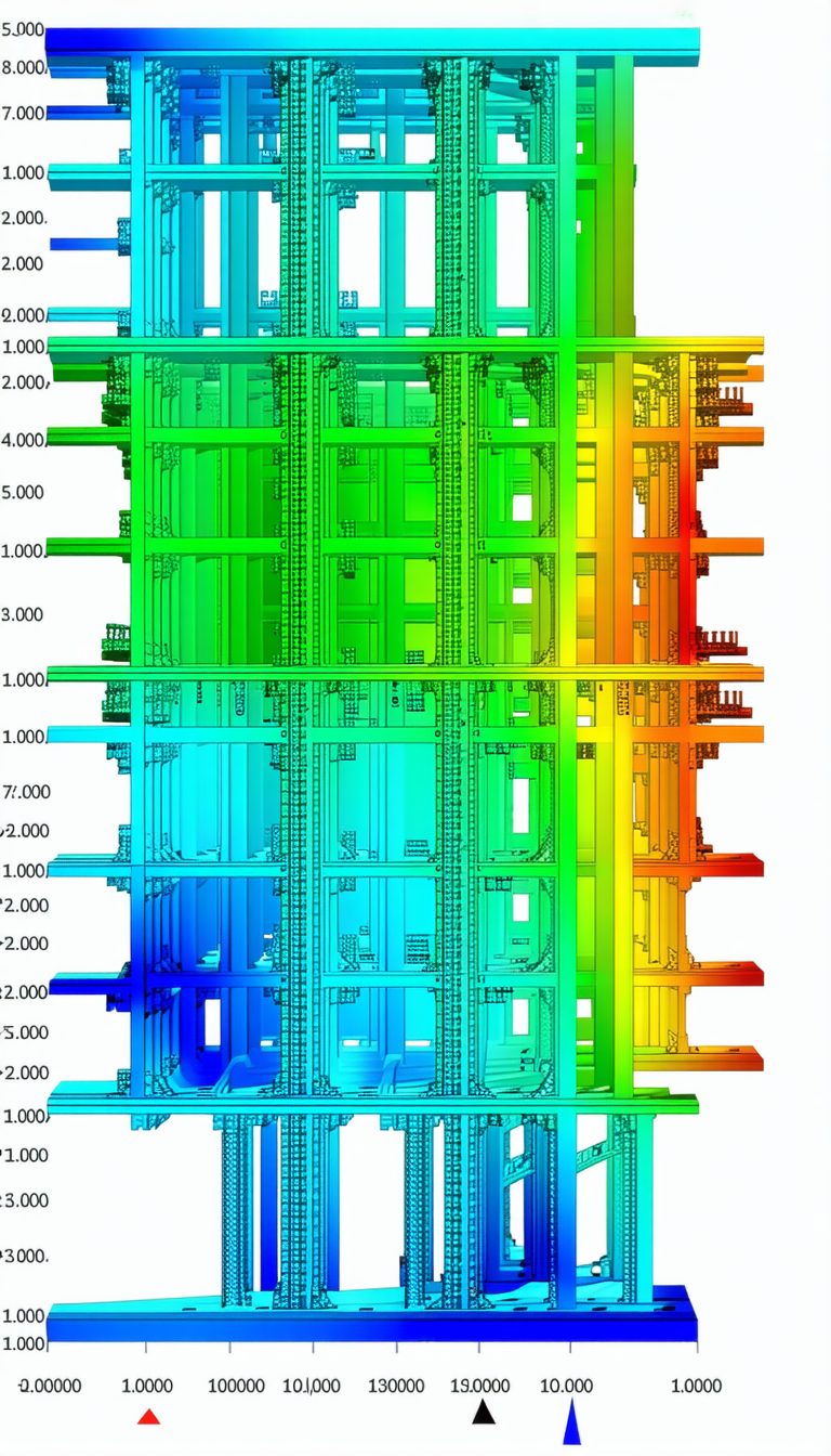 The Image Is A 3d Model Of A Building, Possibly A Skyscraper, With A Colorful Gradient