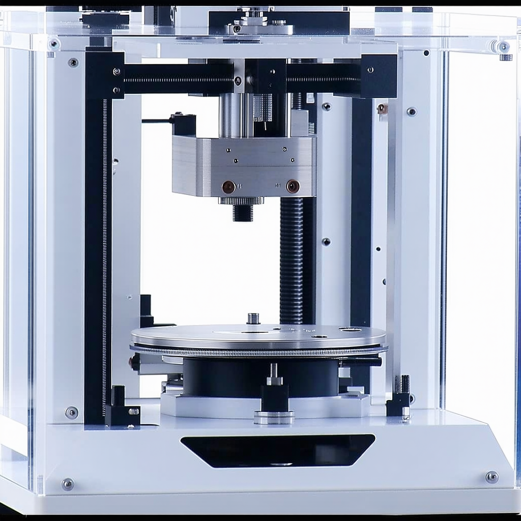 A White Machine Is Holding A Black Object, Which Appears To Be A Piece Of Machinery