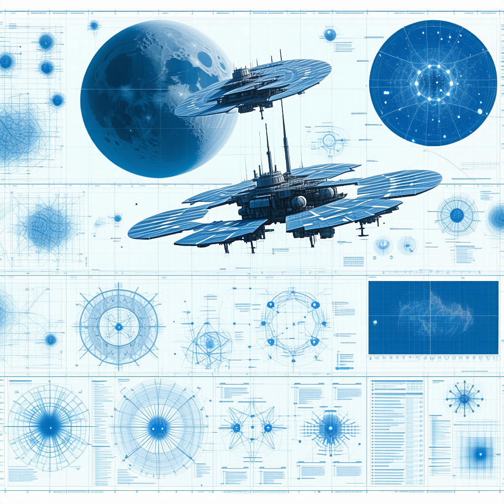 blue white drawing spacecraft