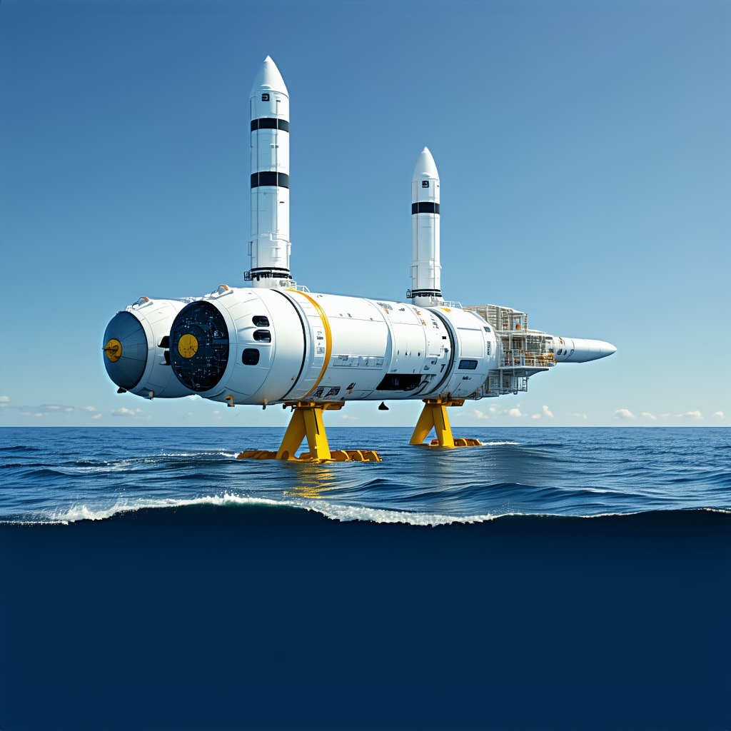 A Large White Spacecraft Floating On The Water