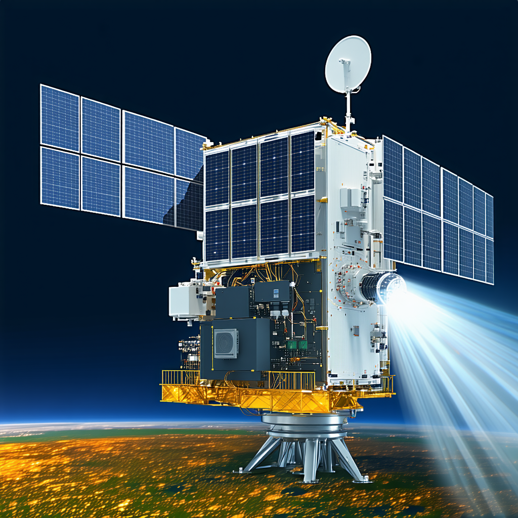 A Spacecraft With A Large Dish Antenna On Top Of It