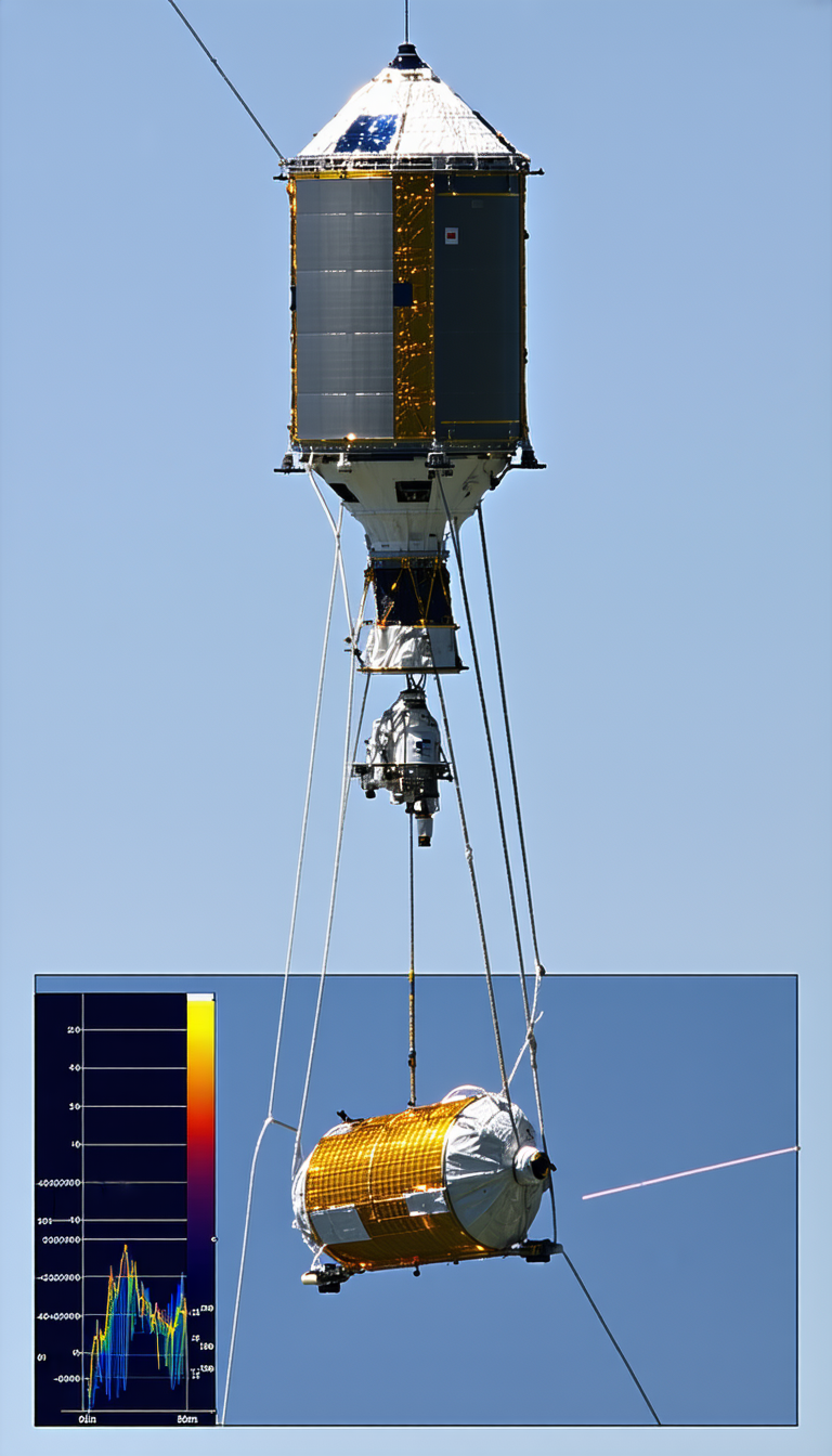 A Large Crane With A Satellite On Its Hook