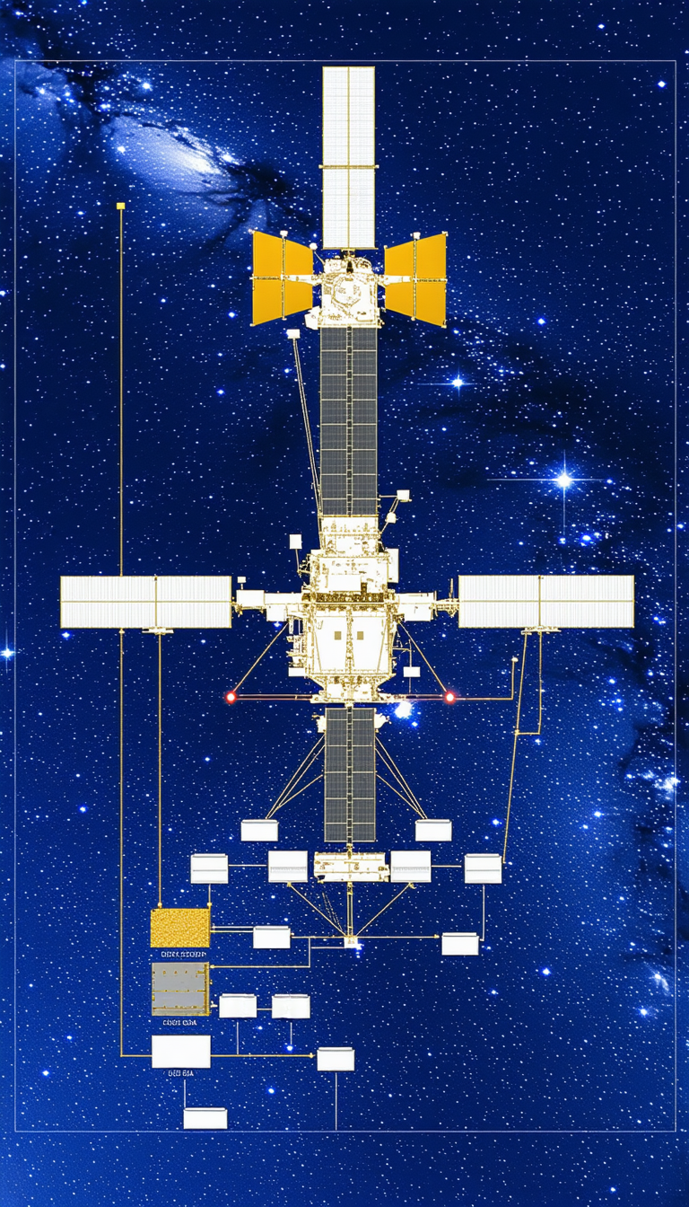 A Large Spacecraft With A Satellite Dish On Top