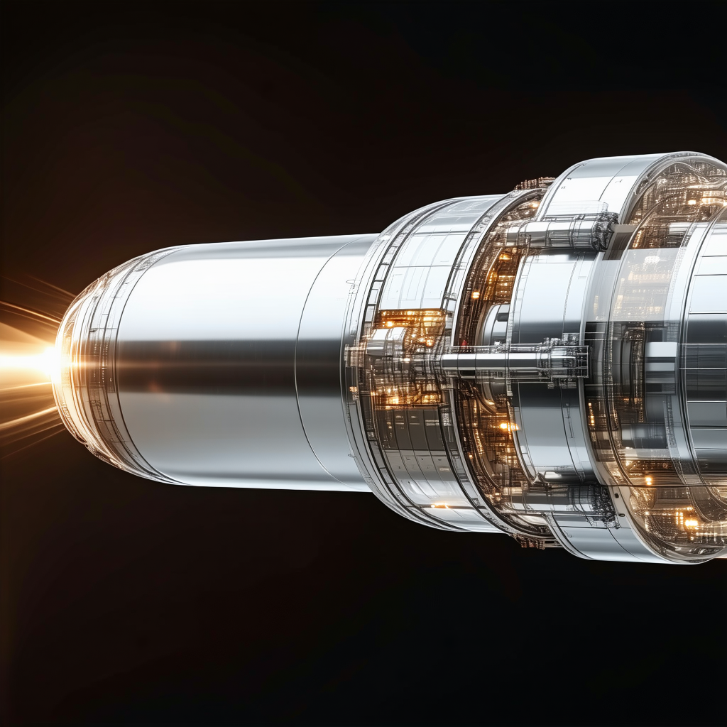 A Large, Silver, Cylindrical Object That Appears To Be A Spacecraft Or A Rocket
