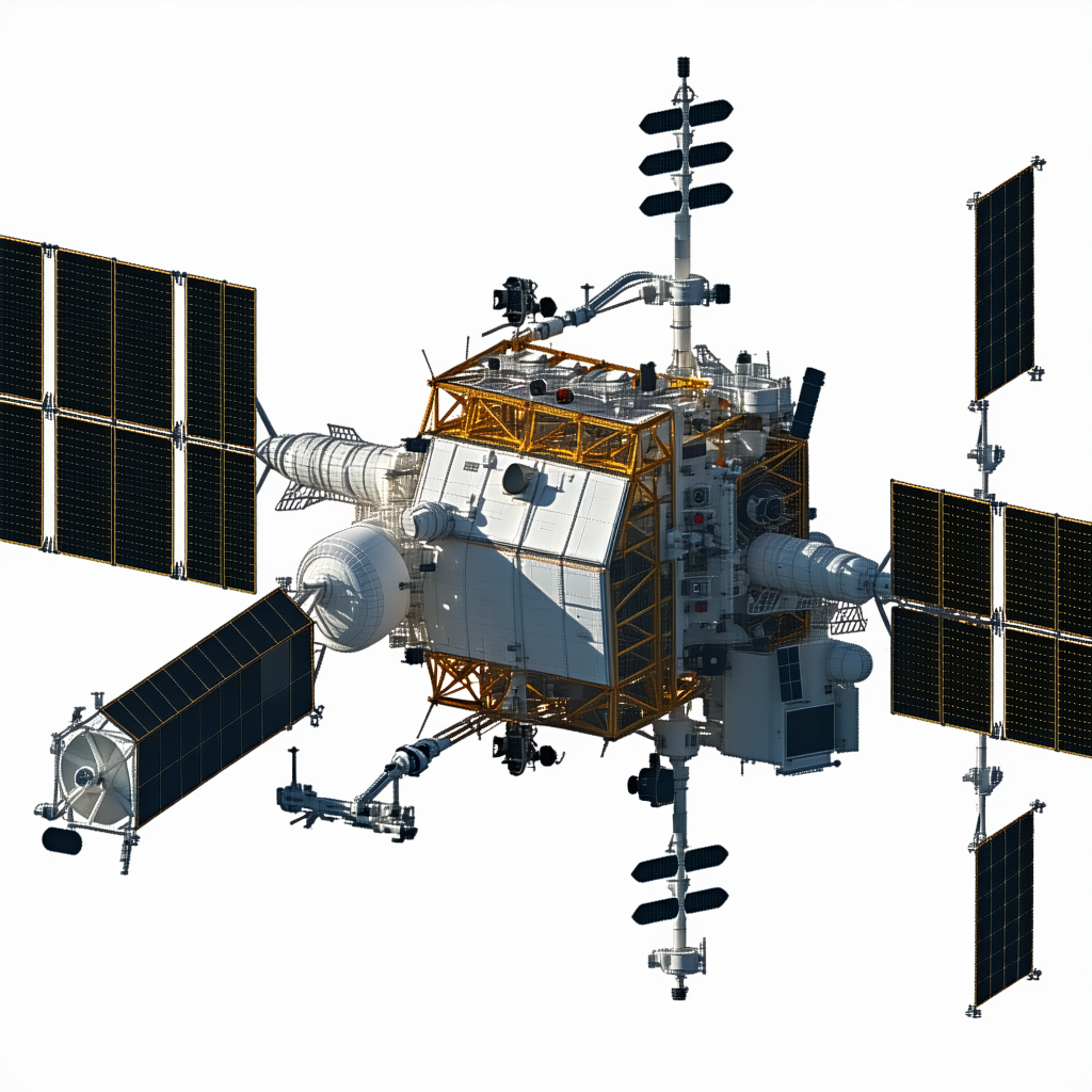 In The Image, There Is A Large Spacecraft With A Yellow And White Color Scheme