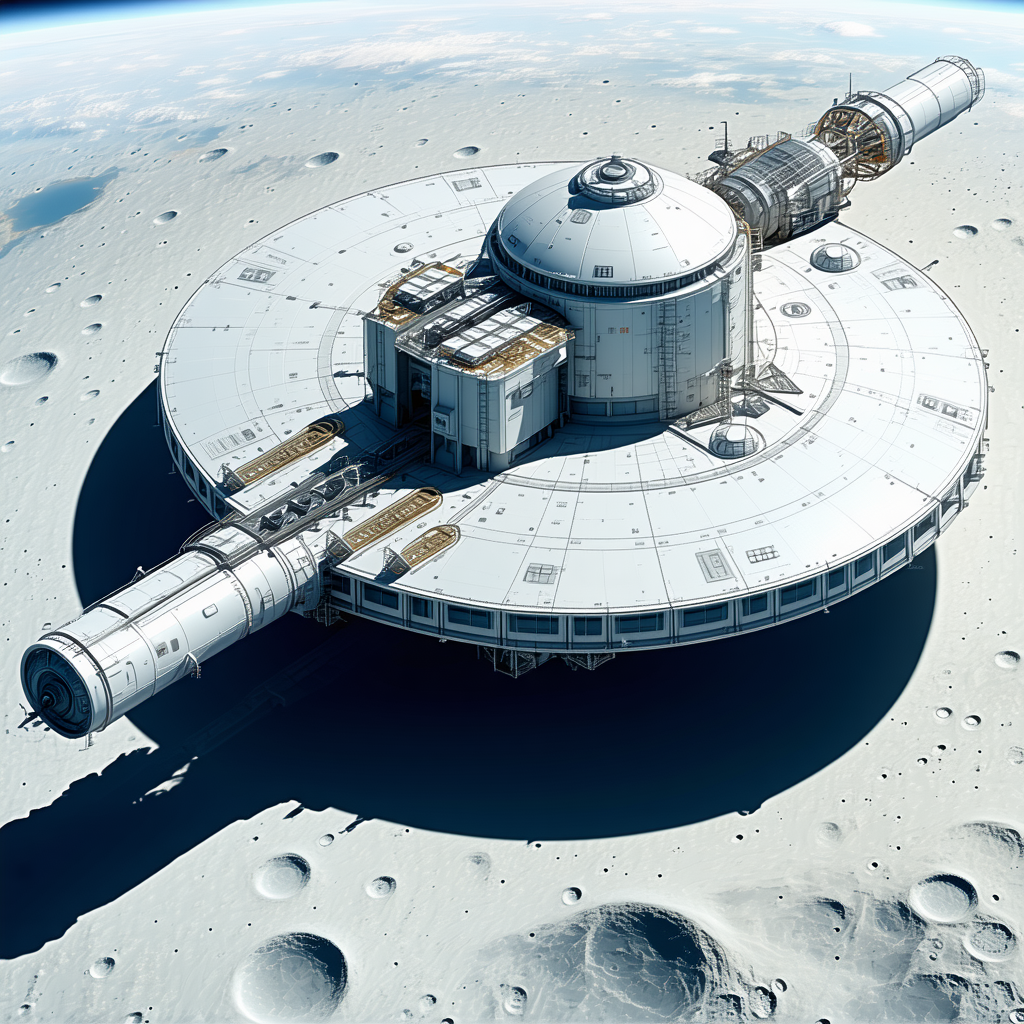 A Large White Space Station Is Floating In The Air