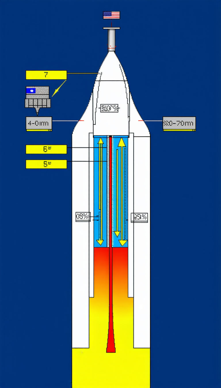 A Rocket With A Long, Red, And Yellow Flame Coming Out Of It