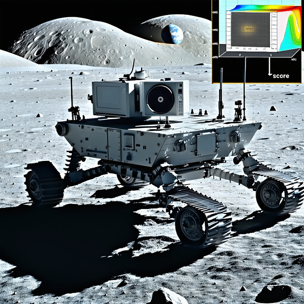 A Robotic Vehicle Is Parked On The Moon, With A Large Satellite Dish On Its Back