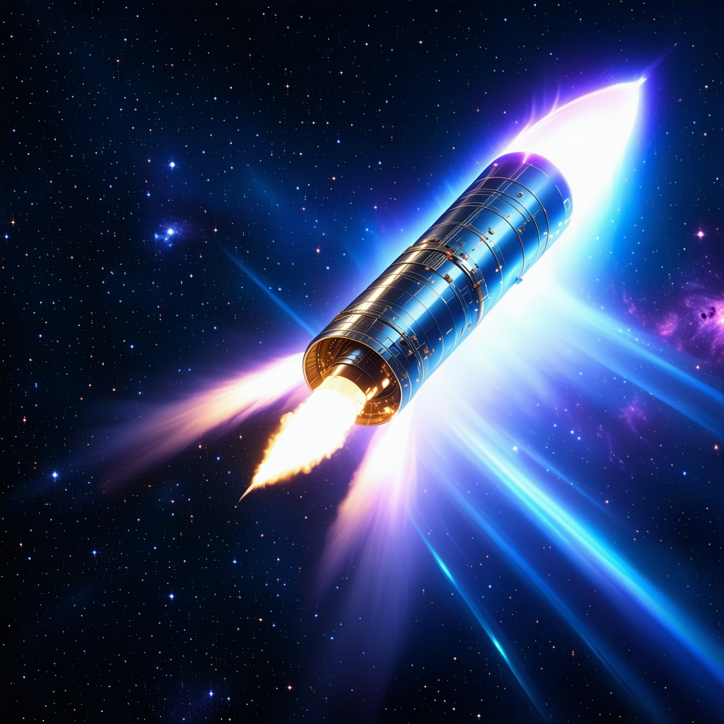 In The Image, A Rocket Is Flying Through The Sky, Leaving A Trail Of Light Behind It