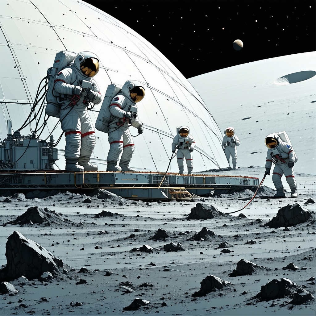 image, group astronauts standing moon
