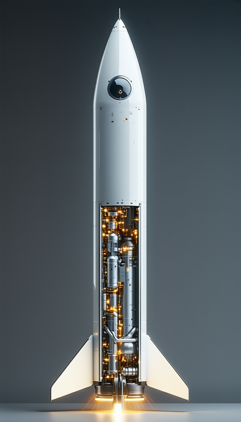 A Large White Rocket Is Shown In A Close-up View