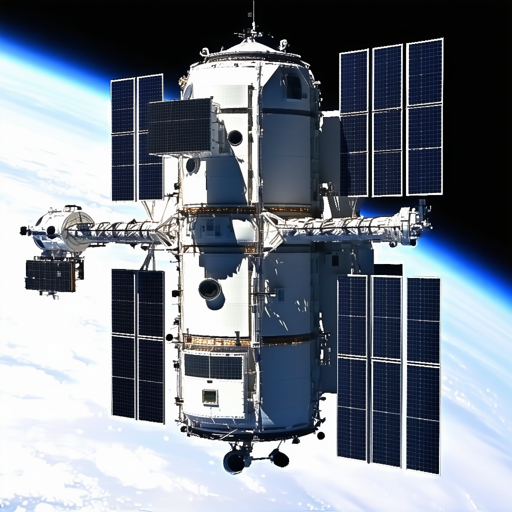 A Large Spacecraft With A Prominent Dome On Top, Floating In The Sky
