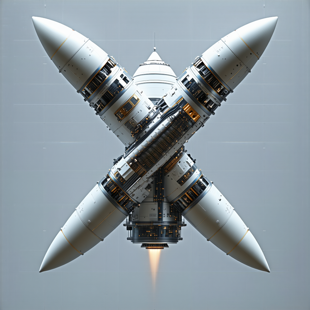A Rocket Ship Is Shown In A Close-up View, With Its Two Main Engines Facing The Camera