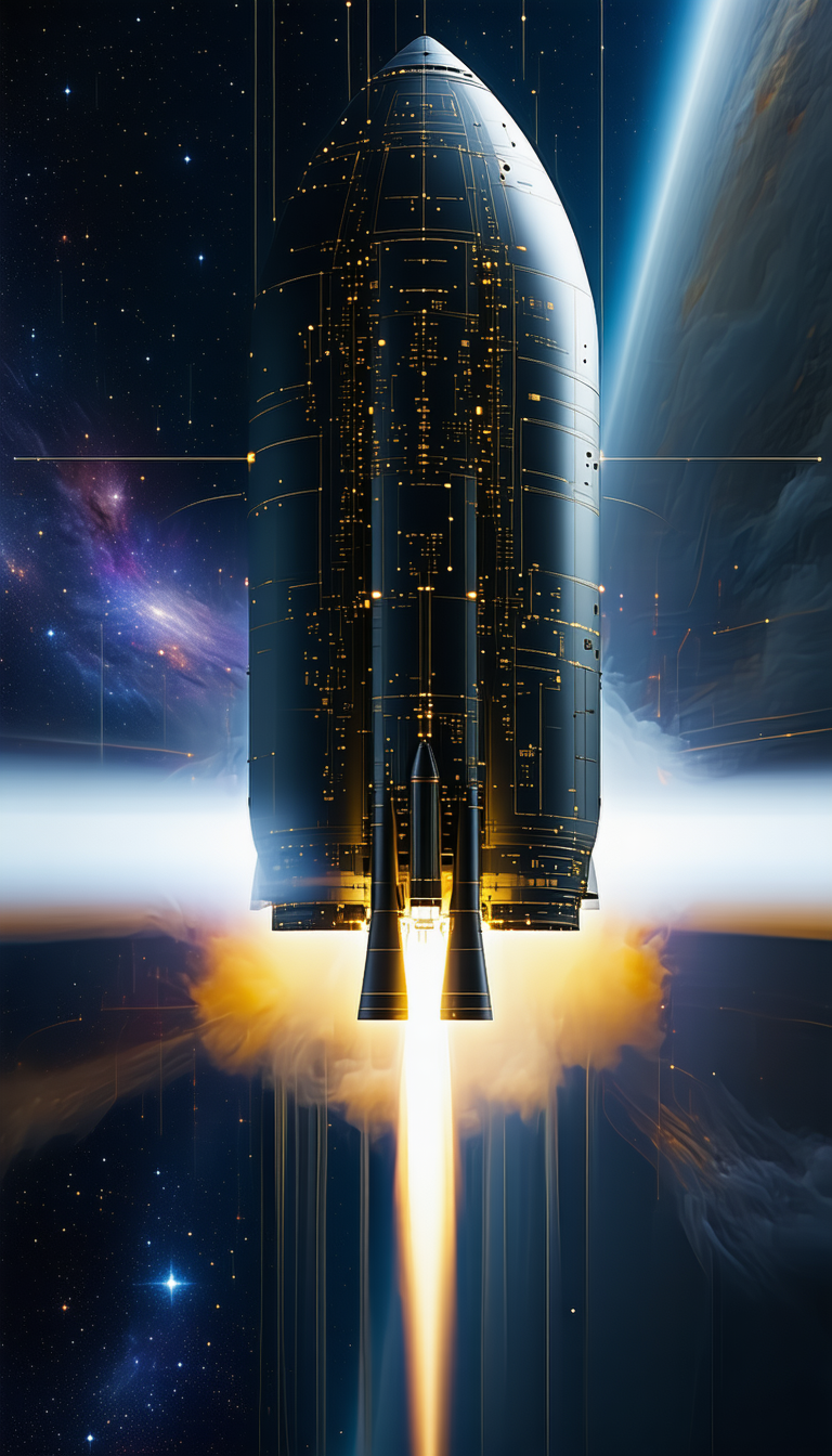 A Space Shuttle With Its Engines On, Flying Through The Sky