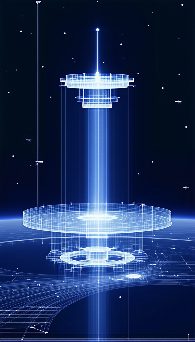 A Futuristic Space Station With A Large, Round, Blue Structure At Its Center