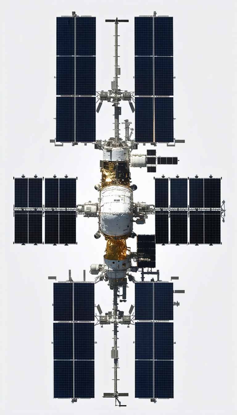 A Space Shuttle Is Docked With A Space Station, And The Two Spacecraft Are Connected By A Long Tube