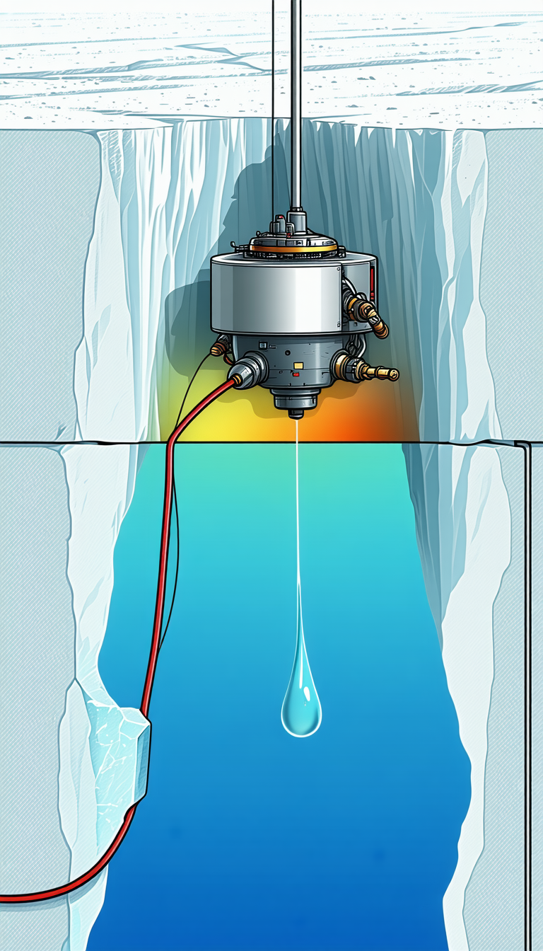 A Large Iceberg With A Red Hose Attached To It