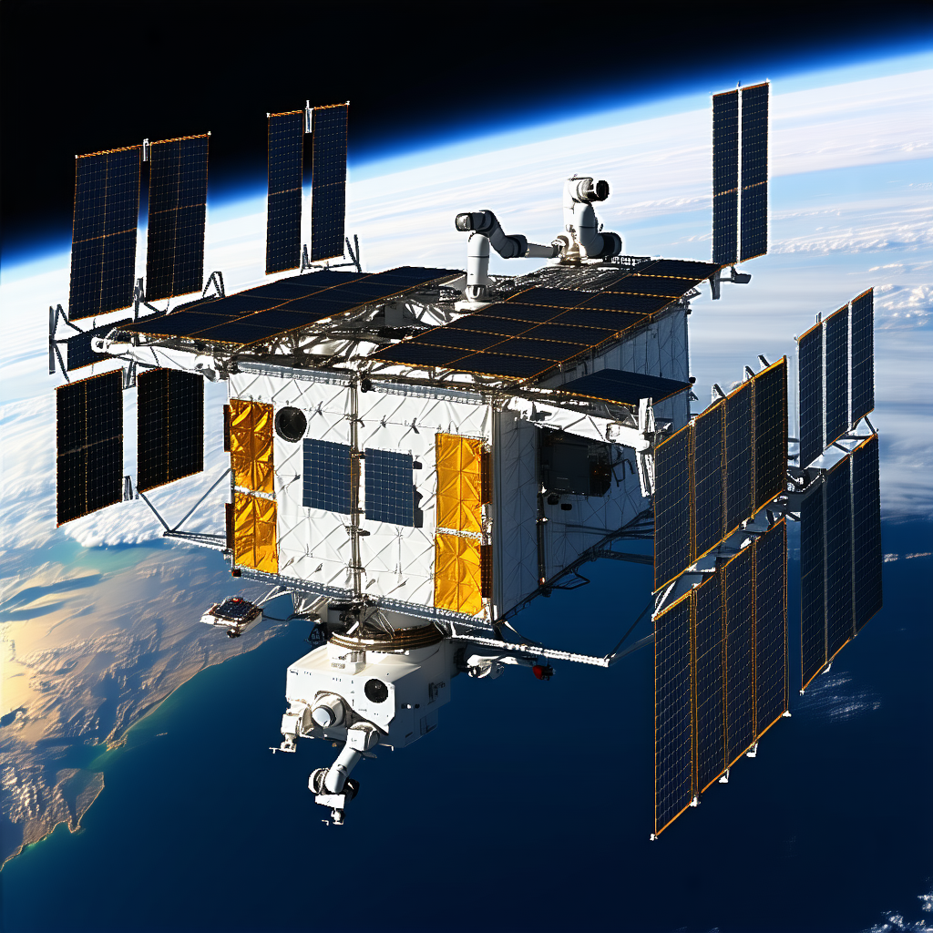 A Space Station With A Large Satellite Dish On Top Of It