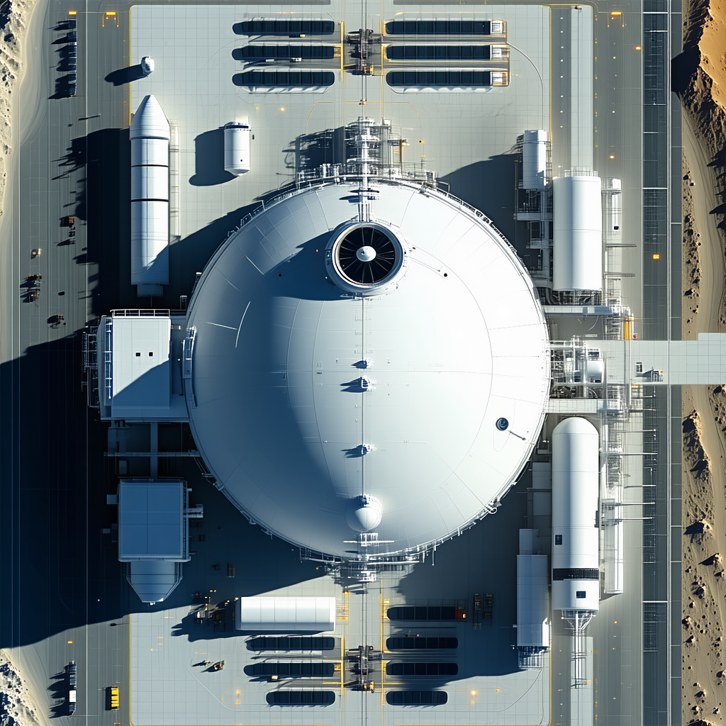 A Large White Dome Is Situated In The Middle Of A Parking Lot