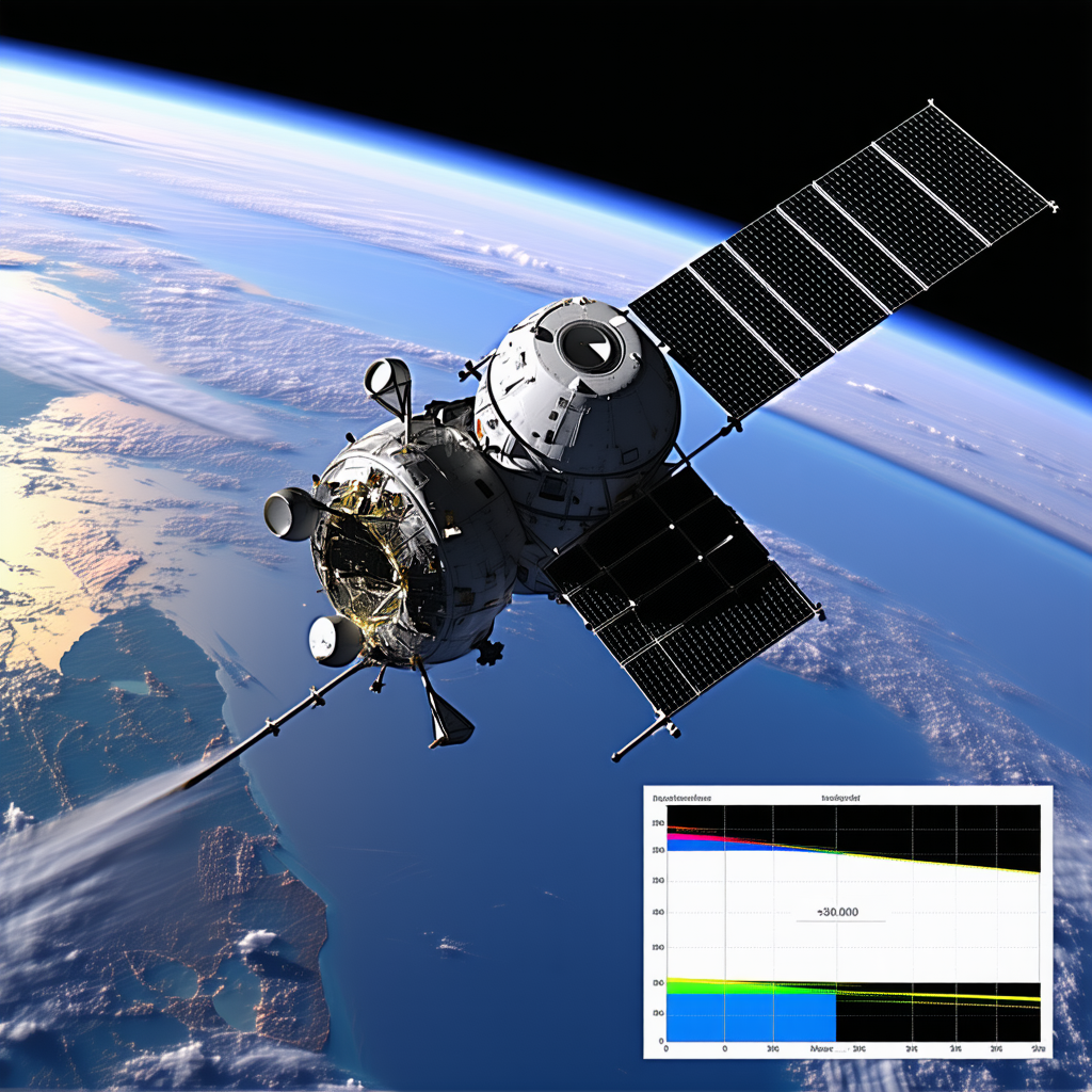 A Space Shuttle Flying Through The Sky, With A Large Satellite Dish On Its Side