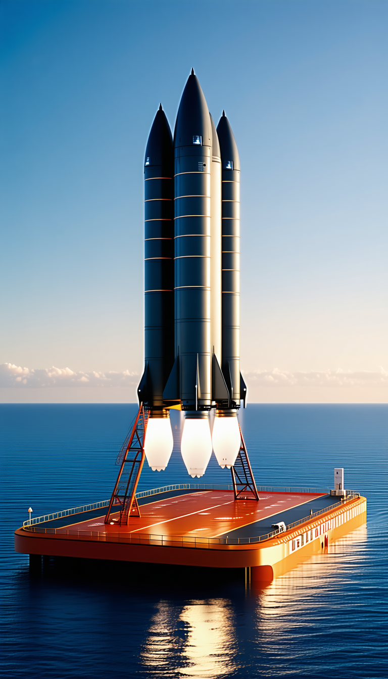 A Large Rocket Ship, Possibly A Space Shuttle, Sitting On Top Of A Red Platform