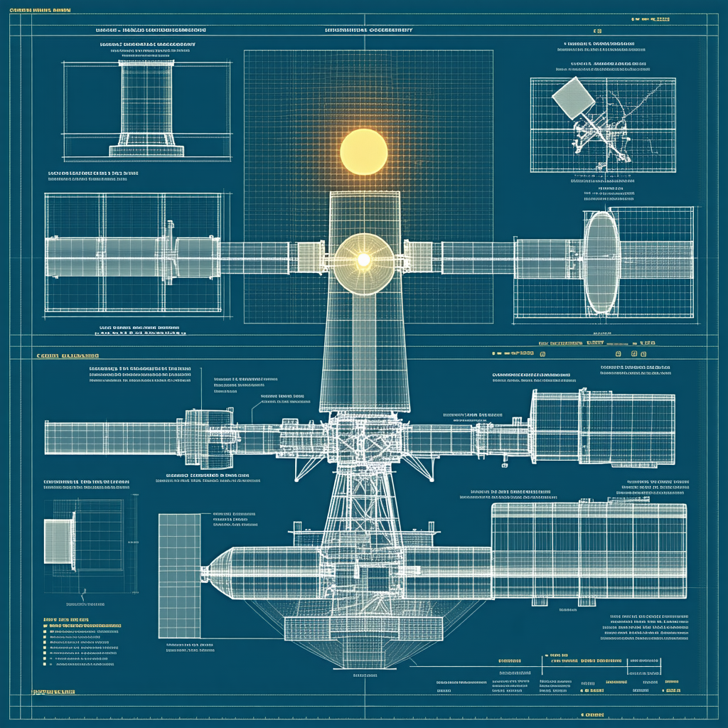 A Blue Diagram Shows The Different Parts Of A Spacecraft