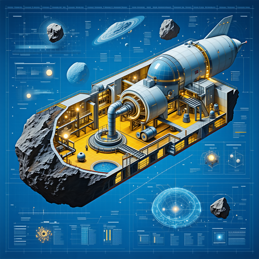 A Large Spacecraft Is Shown In A Blue And Yellow Color Scheme