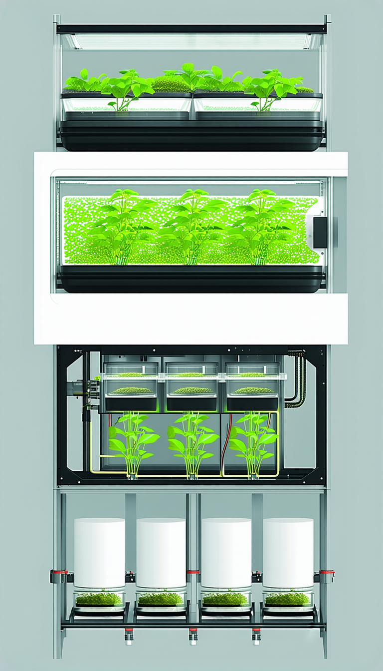 A Large, White, And Black Aquarium Filled With A Variety Of Plants