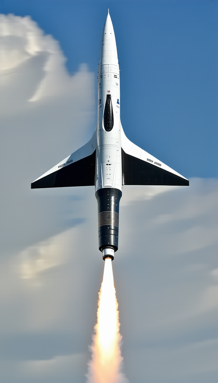 A Space Shuttle Flying Through The Sky, With Its Tail End Visible
