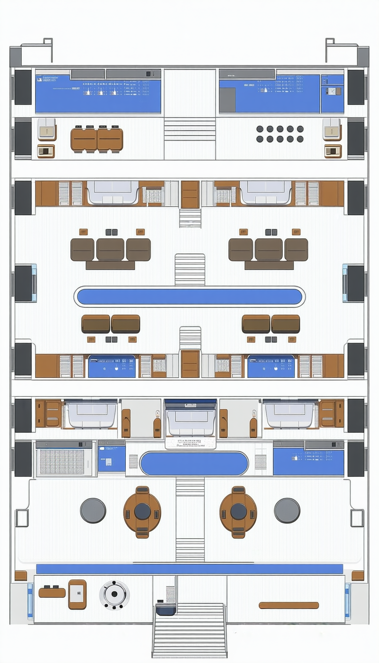The Image Is A Blueprint Of A Large Ship, Showcasing The Interior Layout