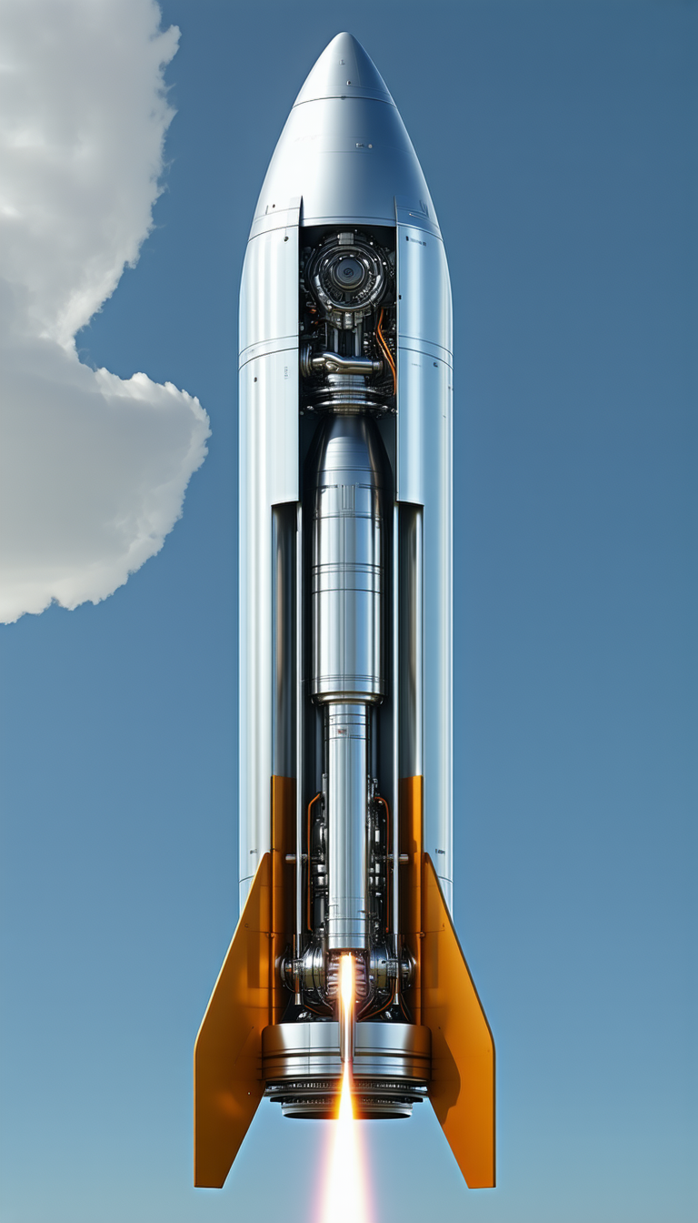 A Rocket Ship Is Shown In A Close-up View, With Its Engine And Fuel System Visible