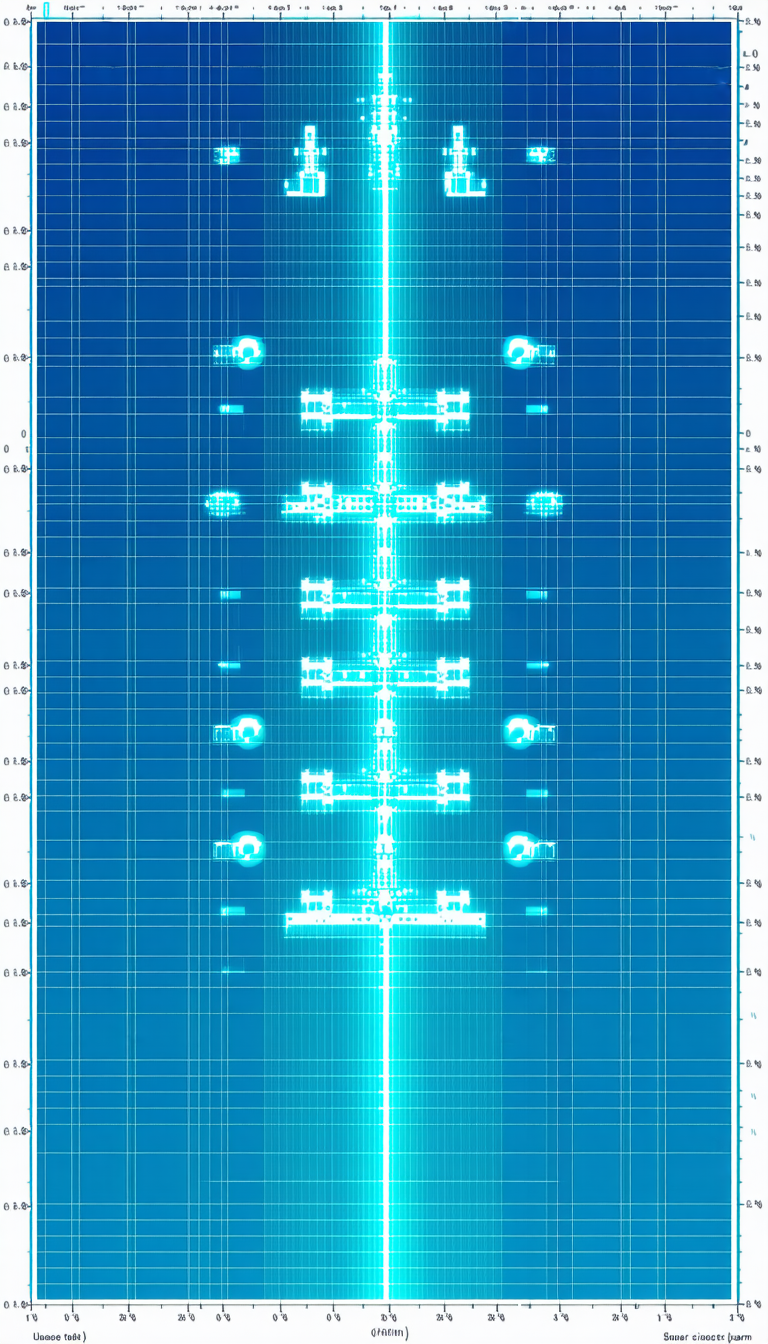 A Blue Graphic Is Displayed On A Screen, With A Row Of Blue Lights Running Down The Middle