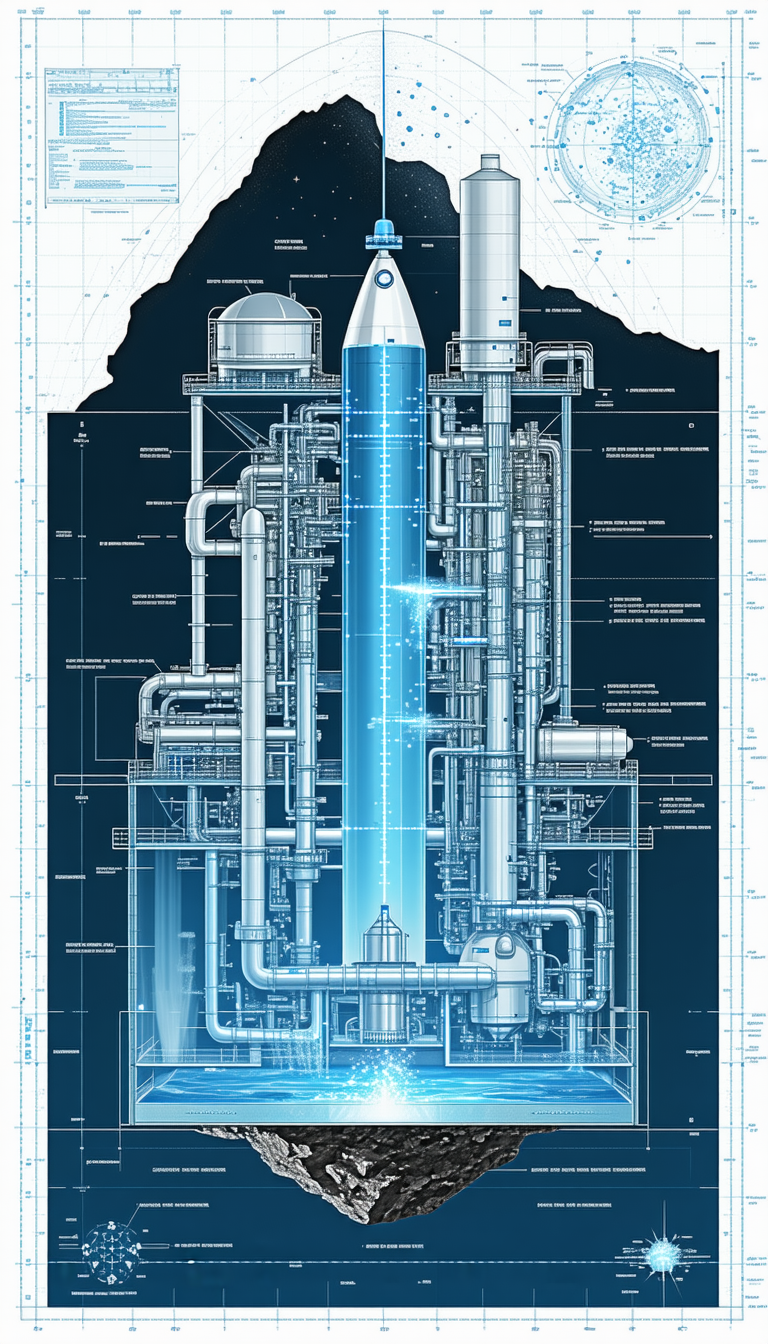 A Blue And White Drawing Of A Rocket Ship Is Shown
