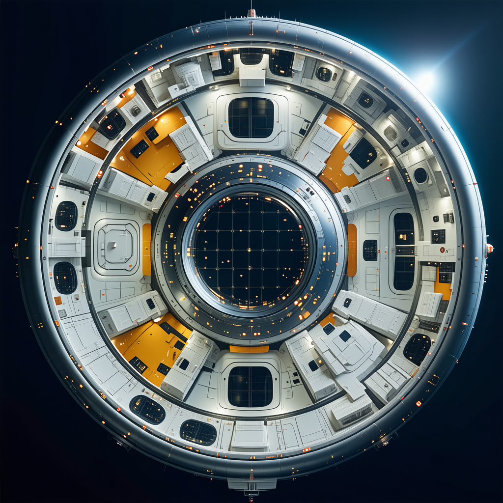 The Image Is A Close-up Of A Space Station, Showcasing Its Interior