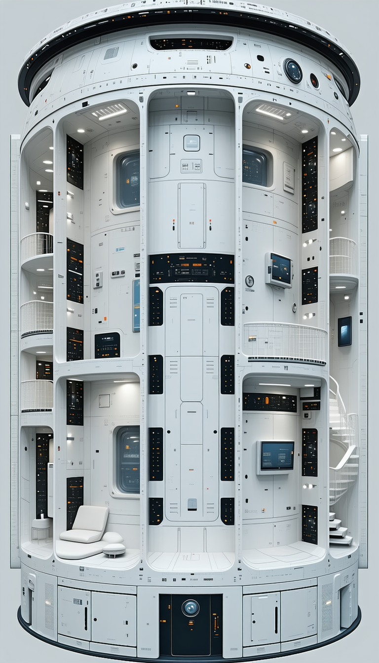 A Large, White, And Modern Building With A Spiral Staircase