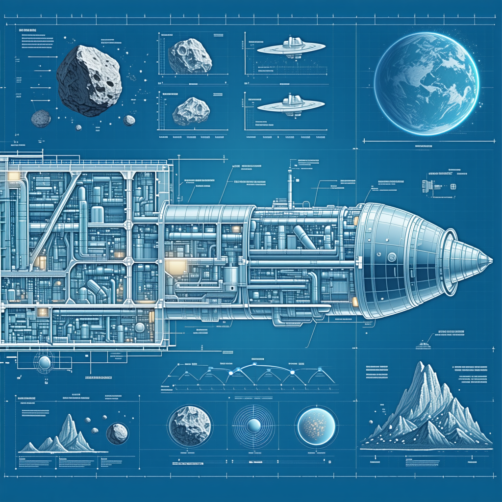A Blue And White Drawing Of A Space Ship Is Displayed