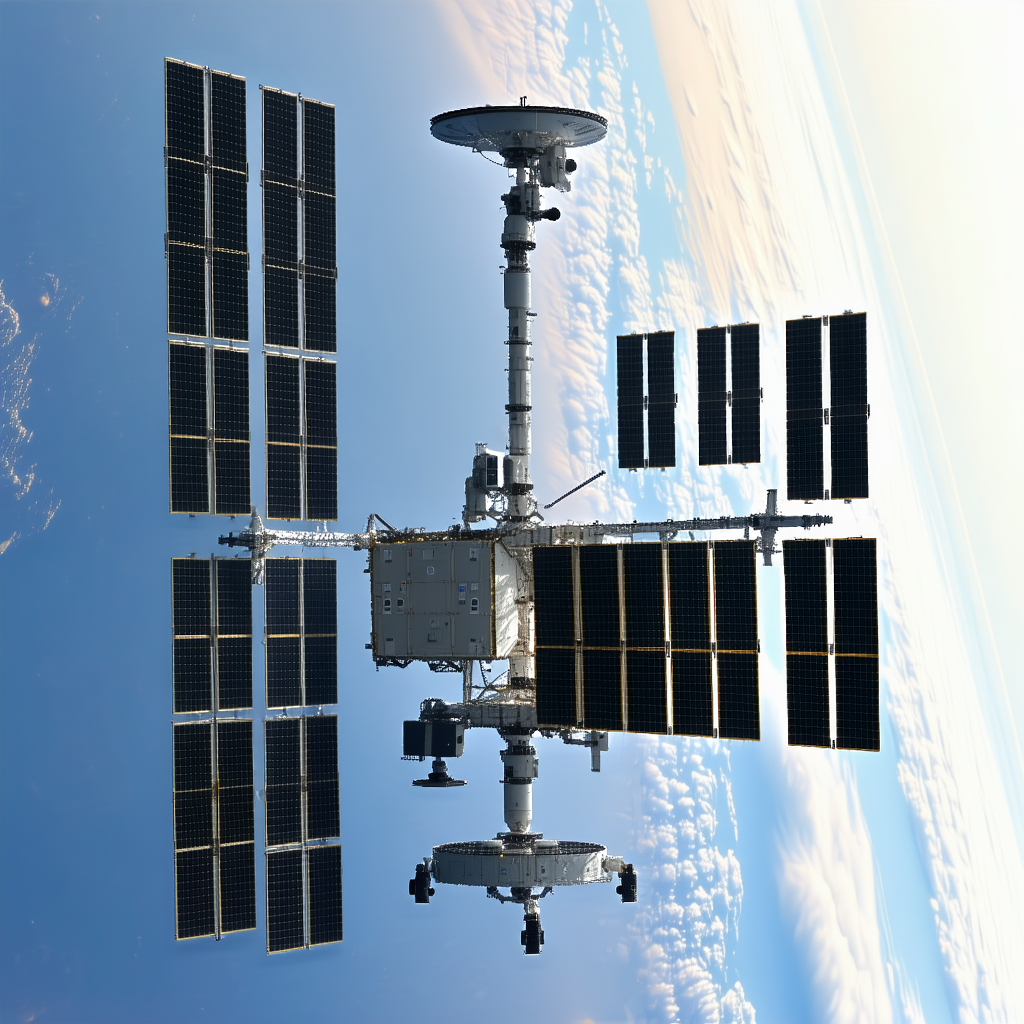 A Space Station With A Large Satellite Dish On Its Side