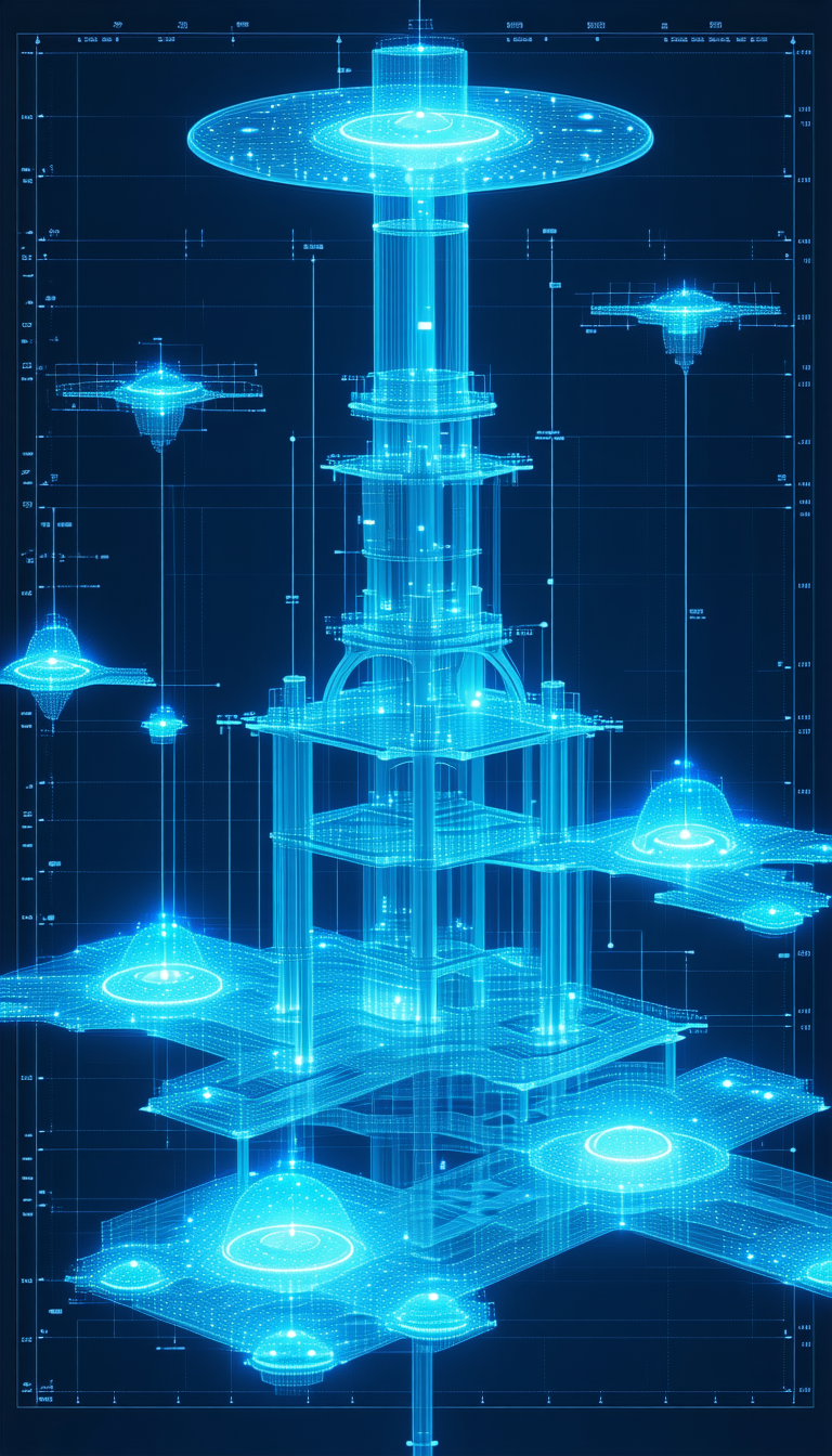 In The Image, There Is A Large Blue Structure That Resembles A Tower